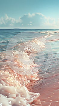 A close up of a wave crashing into the shoreline, AI