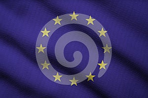 Close up of waving of European Union or EU silk flag for Independence Day concept