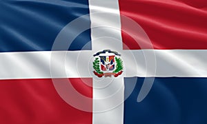 close up waving flag of Dominican Republic