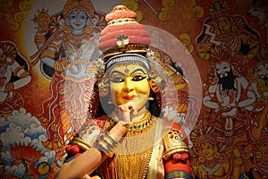 Close Up of a wax figure of Beautiful Indian girl dancing classical traditional Indian dance Mohiniyattam at Kochi Airport.