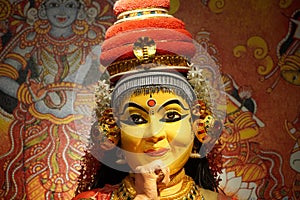 Close Up of a wax figure of Beautiful Indian girl dancing classical traditional Indian dance Mohiniyattam at Kochi Airport.