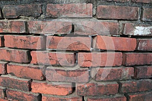 Close-up of a weathered brick wall, showcasing aged texture and construction