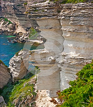 Close-up of weathered limestone cliff, Bonifacio, Corsica, France