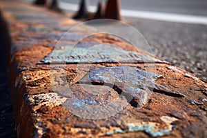 close-up of weathered route 66 road marker