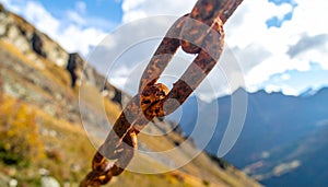 Rusty Chain on a Mountain Trail