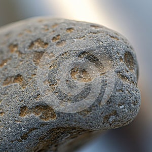 Close-up of a weathered stone surface featuring a rough texture with pockmarks and