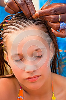 Close-up of weaving of a plait photo