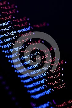 Close-up of webpack configure React, Javascript programming source code
