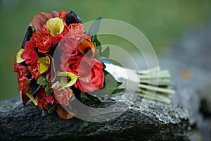 Close up of wedding bouquet orange lilies