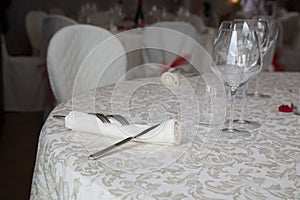 Close up of wedding table setting