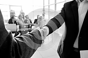 close up. welcoming handshake of business people in the office.