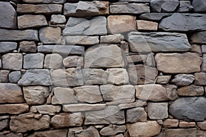close-up of a well-designed dry-stack stone wall