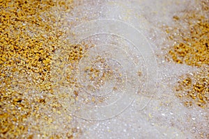 Close up of wheat grains inside of a modern kettles, vessels, in a beer plant in Quito