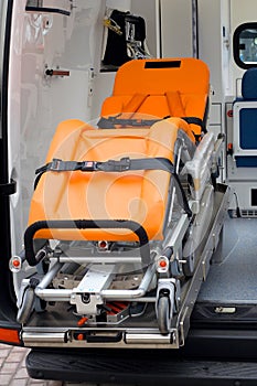 Close-up wheel-litter in ambulance