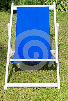 Close-up of a white and blue deckchair