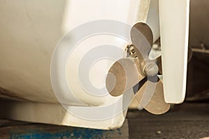 Close up of white boat propeller