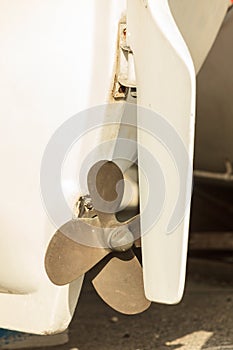 Close up of white boat propeller