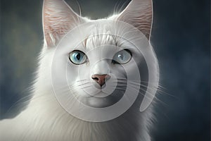 Close up of white cat with green eyes, created using generative ai technology