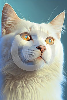 Close up of white cat with orange eyes, created using generative ai technology