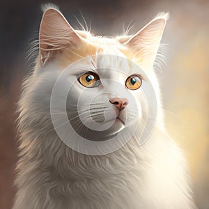 Close up of white cat with orange eyes, created using generative ai technology