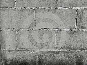 Close-up of White cement crack block wall and peeled paint caused by water and sunlight. Peel wall of White house paint with black