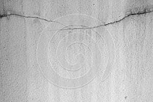 Close-up of White cement crack wall and peeled paint caused by water and sunlight. Peel wall of White house paint with black stain