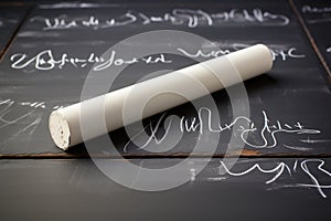 Close up White chalk inscribing meaningful words on a classic blackboard surface