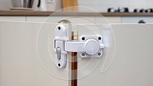 Child safety cabinet lock on kitchen doors â AI content