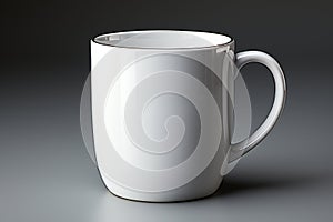 Close up of a white coffee mug on gray background generative AI