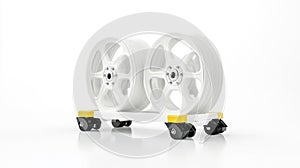 Close-up of white 3D printer filament spools on a cart photo