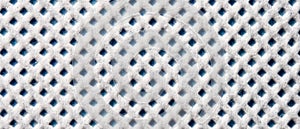 Close-Up of White Fabric with Blue Diamond Mesh Pattern