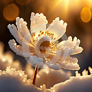 a close up of a white flower covered in snow , generated by AI