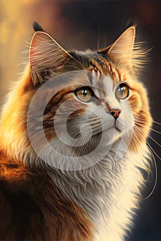 Close up of white and ginger tabby cat with yellow eyes, created using generative ai technology