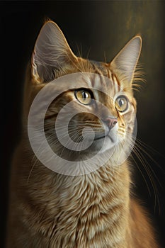 Close up of white and ginger tabby cat with yellow eyes, created using generative ai technology