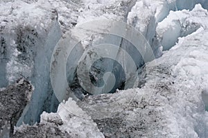 Close up of white glacier ice at the Pastoruri glacier, a warning of the effect of gobal warming. Location: Huascaran National