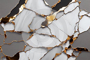 a close up of a white and gold marble wallpaper with gold foiling on it's edges. .