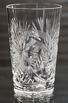 Close up of white hand cut lead crystal glass