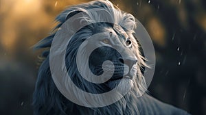 Close Up of a White Lion With Blurry Background