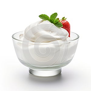 Close-up of white natural creamy yogurt in a bowl.