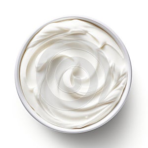 Close-up of white natural creamy yogurt in a bowl