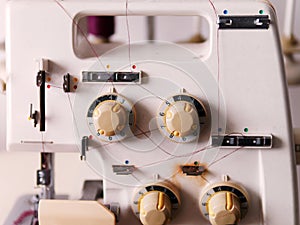 Close-up of overlocker sewing machine
