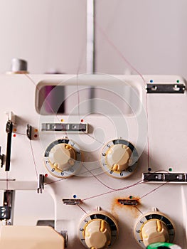 Close-up of overlocker sewing machine