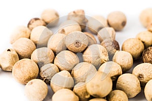 Close up of White Pepper on white surface