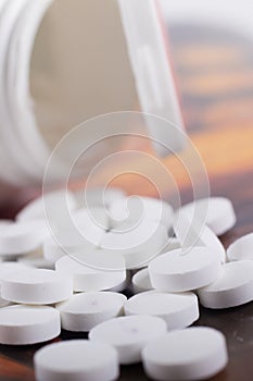 Close up of white pills for background