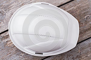 Close up white plastic helmet for builders.
