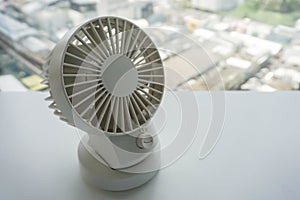 Close up white portable USB desktop fan