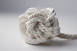 Close up of a white rope knot on a light background