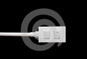 Close-up White Switch And Plug isolated on black background