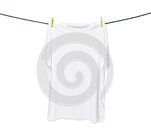 Close up of a white t-shirt on the rope.