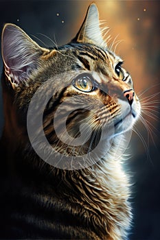 Close up of white and tabby cat with yellow eyes, created using generative ai technology
